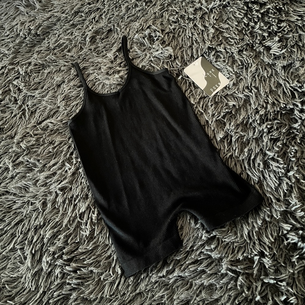 Black Ribbed Spaghetti Strap Bodysuit